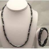 Hematite Beads Chain Choker Necklace and Bracelet Jewelry Set